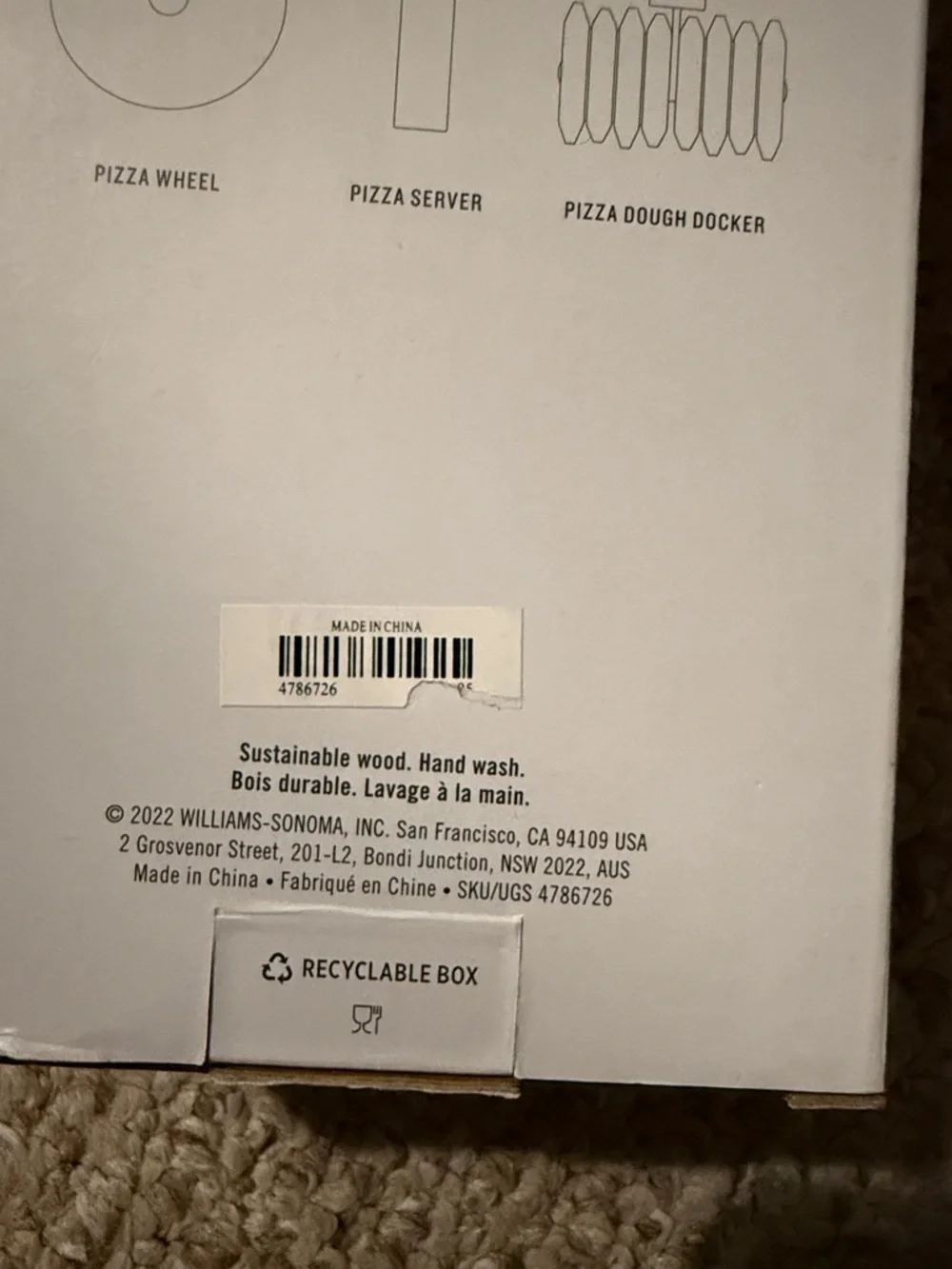 NWT Williams Sonoma Olivewood and Stainless Pizza Tool Set
